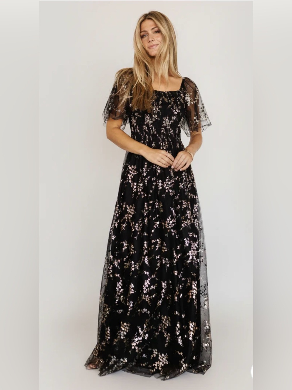 NWT Baltic Born Cassandra Tulle Maxi Dress Sz 1X Boho Whimsygoth Floral Metallic